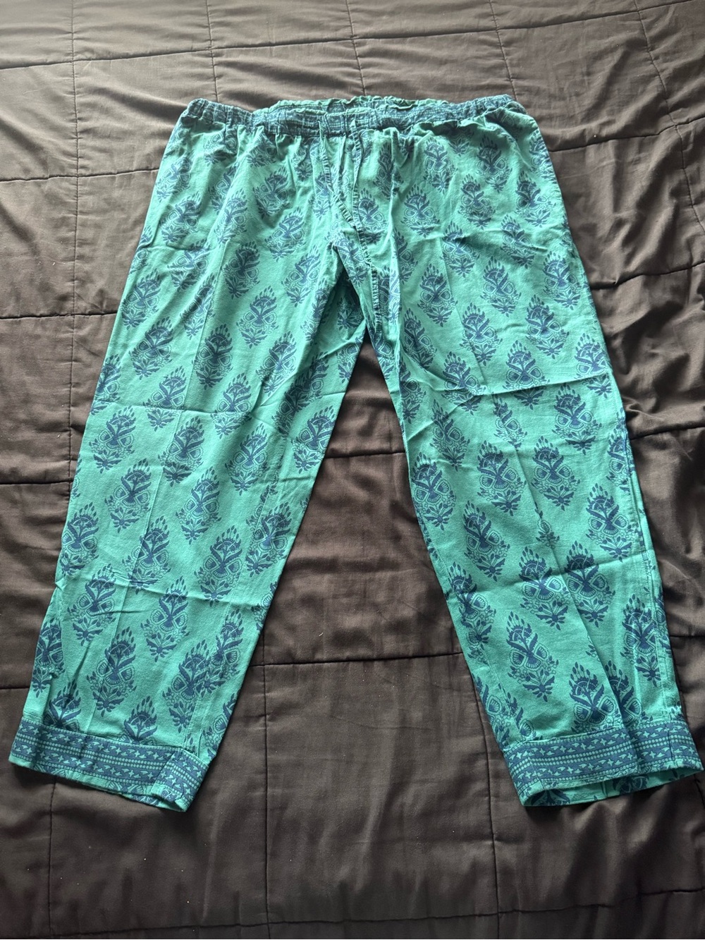 Sudha Teal Pants with Navy Print